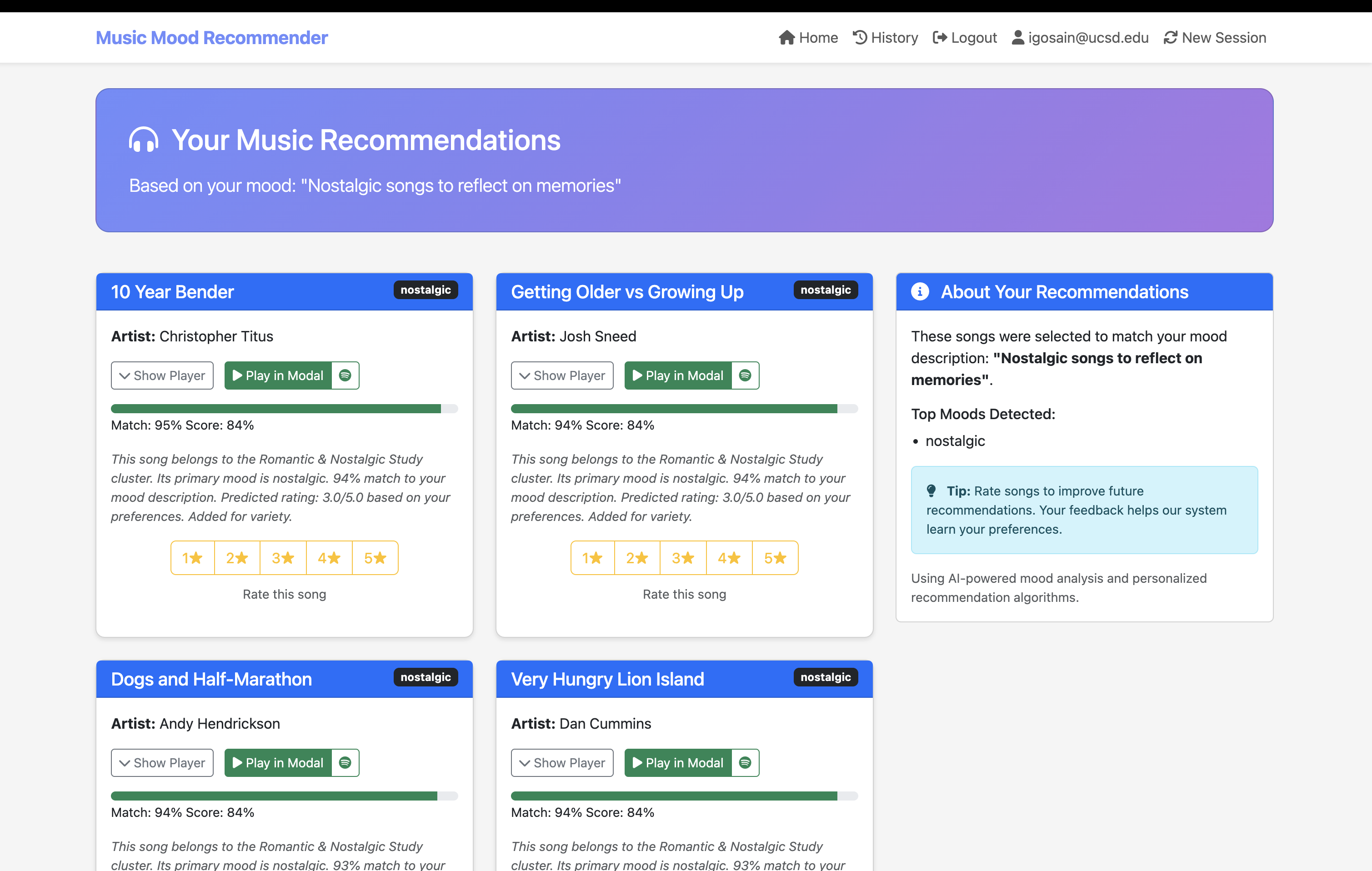 Music Mood Recommender Interface
